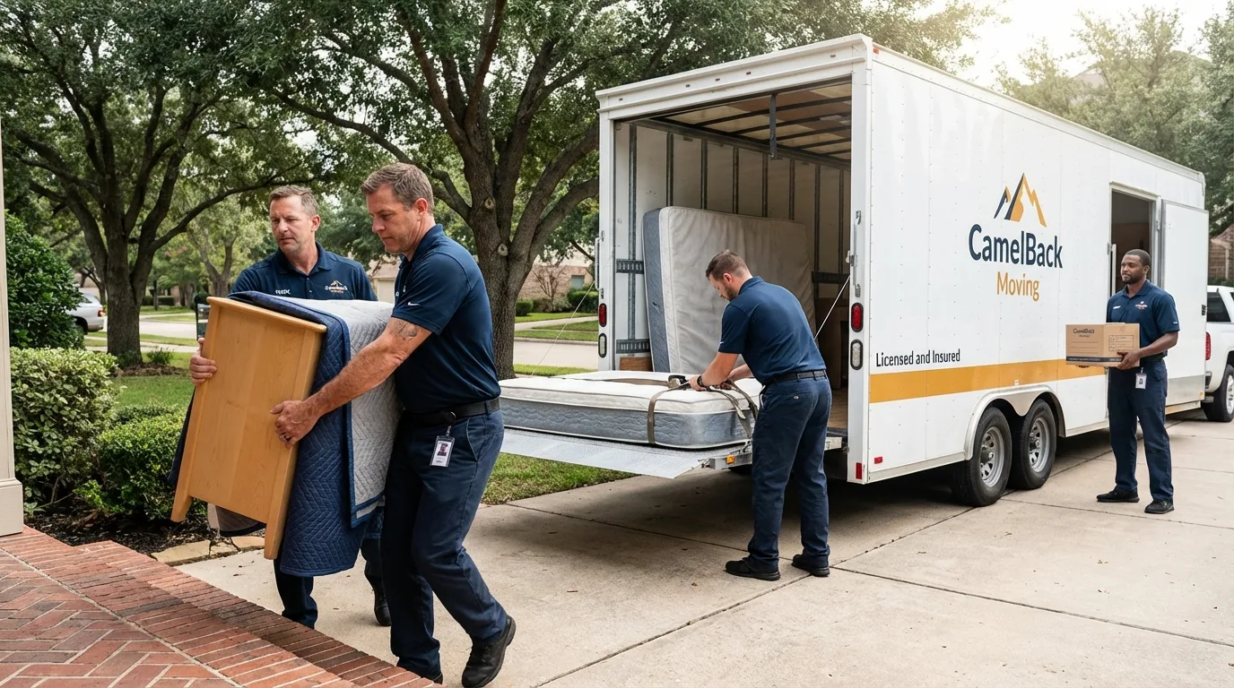 Crew loading residential truck for cross-state move from Metamora, IL