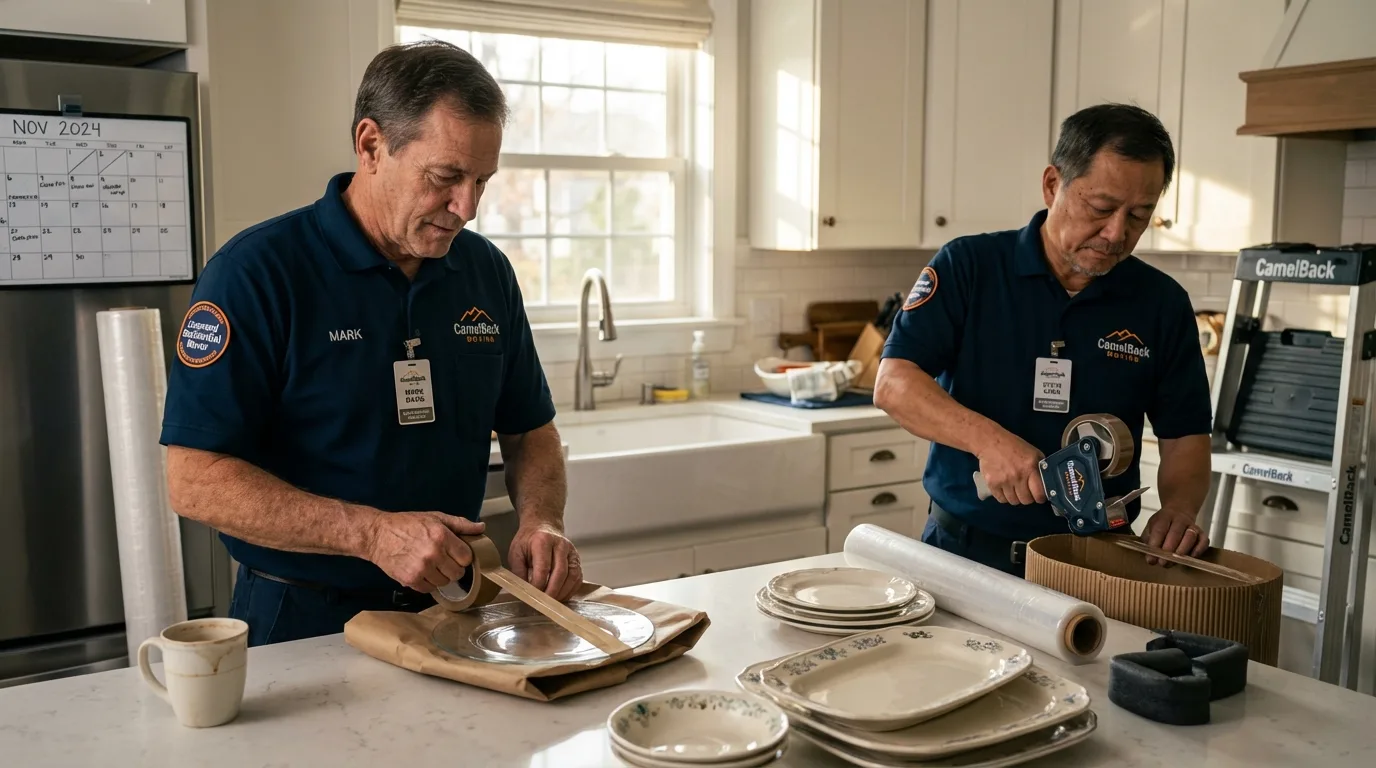 Professional crew packing kitchen dishware in Metamora, IL